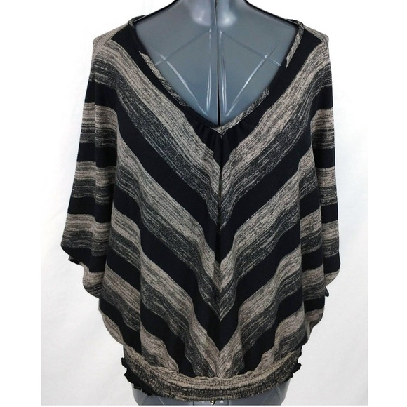 Cato Tops - Cato Beige Black Striped V-Neck Top Plus Size